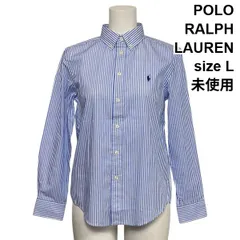 ◇ 未使用 ポロラルフローレン POLO ストライプシャツ ブラウス 長袖 スリムフィット ロゴ刺繍 ブルー 綿100％ L 11号 レディース S6C085