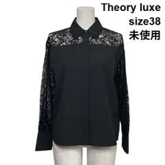 ◇ 未使用 セオリーリュクス Theory luxe レース切替ブラウス シャツ 長袖 ボタニカル柄 黒 ブラック 綿混 38 M 9号 レディース S6C113