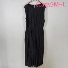 《Lady》【洗える＆シワ知らず】大人ブラック ギャザーワンピース ノースリーブ ロング丈（ポリエステル100%）