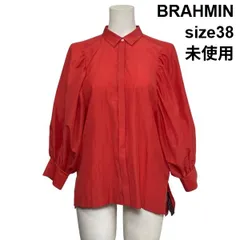 ◇ 未使用 ブラーミン BRAHMIN ボリュームスリーブブラウス シャツ 長袖 ギャザー 比翼仕立て 赤 レッド 綿混 38 M 9号 レディース S6C106のサムネイル