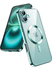 ★Meifigno iPhone 16 6.1インチ用 ソフトクリアケース カメラレンズ全面保護 MagSafeワイヤレス充電対応 耐衝撃 電気メッキTPUカバー (ティールブルー)
