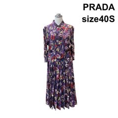 極美品 タグ付 PRADA シルク100％ ミモザ柄 キャミワンピース 40 