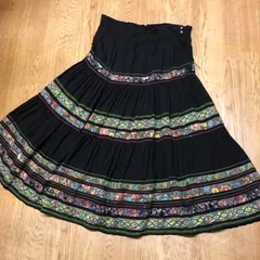 レディース ティアードスカート ロングスカート 刺繍テープ 花柄 レース リボン エスニック