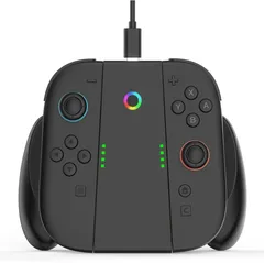 Switch2用充電グリップ 充電式コントローラーホルダー Joy-Con2 ジョイコン2 充電式 磁着デザイン LEDライト付き ブラック