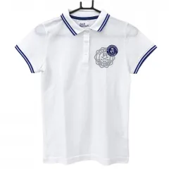 【美品】ジャックバニー 半袖ポロシャツ 白×ブルー 襟・袖口ライン  レディース 1(M) ゴルフウェア Jack Bunny