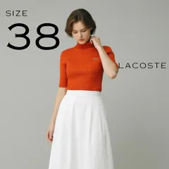 【美品】LACOSTEラコステ コットン製 胸ワニ刺繍 半袖リブタートルネックセーター 38(M)赤スカーレット【古着】【中古】【送料無料】のサムネイル