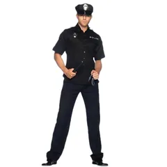[ドナリー] ポリス コスプレ 衣装 フルセット 帽子 手錠付き メンズ 警官 警察官 ハロウィン 仮装 コスチューム 制服 (ブラックA) [ブラックA]