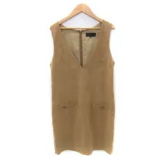 アンタイトル UNTITLED ジャンパースカート ワンピース ひざ丈 ノースリーブ Vネック 無地 スエード調 1 茶 ブラウン /SY46