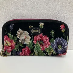 287　FEILER　フェイラー　便利ポーチ　ラビリンス　ポーチ　長財布　お財布ポーチ　マルチポーチ　マルチケース　カード入れ　カード収納　レディース　シュニール織り　ブラック　黒　花柄　フラワー