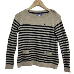 バーバリーブルーレーベル 長袖セーター サイズ38 M レディース美品  - グレーベージュ×ダークネイビー クルーネック/ボーダー