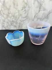 昭和レトロ　ガラスコップ乳白色　小皿　2点セット