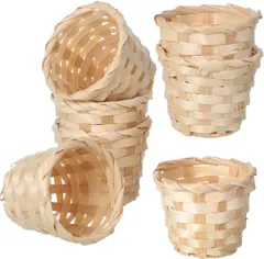 竹製収納バスケット 6個セット 3.5×3.5×3インチ 軽量コンパクト 花や小物収納用 収納カゴ バスケット 蓋なし 自然素材 b-302
