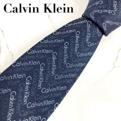 美品　Calvin Klein　カルバンクライン　ネクタイ　ロゴグラム　ヘリンボーン　ジャガード　ネイビー　光沢　肉厚　N1353のサムネイル