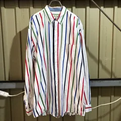 2089 Eddie Bauer 長袖シャツ ホワイト L エディーバウアー 90s ボタンダウンシャツ マルチストライプ 古着卸 アメリカ仕入