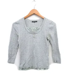 23区 オンワード樫山 リブ カットソー Tシャツ 七分袖 レース コットン 32 グレー 灰 /KT31