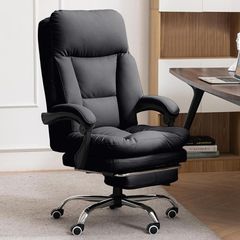 ブラックレザー社長椅子：連動肘掛＆収納フットレスト、在宅快適