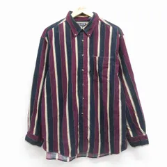 XL/古着 長袖 シャツ メンズ 00年代 00s コーデュロイ コットン ボタンダウン 濃紺他 ストライプ 26jan17