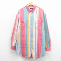 XL/古着 長袖 シャツ メンズ 90年代 90s 大きいサイズ ロング丈 ボタンダウン 赤他 ストライプ【spe】 26jan17