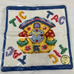 321　美品　FEILER　フェイラー　ハンカチ　 ハンドタオル　TICTAC　チックタック　 カッコー時計　きのこ　ホワイト×ブルー系　 白　青　マルチカラー　シール付き　 レディース