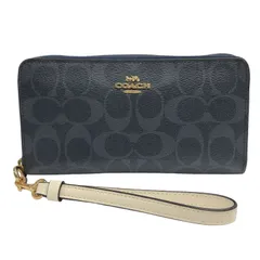 COACH コーチ レディース 長財布 C4452 ロング ジップ アラウンド ウォレット シグネチャー キャンバス ブラック系 【中古】 22602K487