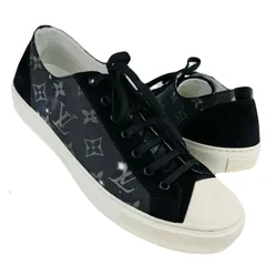 良品★LOUIS VUITTON★ルイヴィトン【タトゥーライン ギャラクシー】メンズ レザー切替 モノグラム宇宙モチーフデザイン ローカット スニーカー (7/約26㎝相当) イタリア製 メンズスニーカー カジュアル ブランドシューズ ブラック
