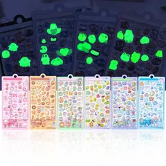 【新品】 SUOKOMR シール かわいい エアーしーる ぷっくり 3D 夜光 立体 大量 6枚入り ごほうびシール デコ 室内装飾 プレゼント 携帯電話飾り用手帳用 DIY用 日記帳用 貼り付け可能 手芸用品 贈り物 (6枚)