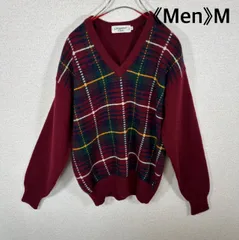 《Men》【極暖・ウール100%】90s ヴィンテージ Vネックニット タータンチェック Ｍ