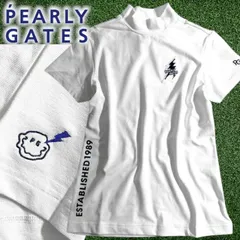 PEARLY GATES パーリーゲイツ ゴルフ 日本製 ベア天竺 ワンポイントロゴ 無地 モックネック 半袖 カットソー インナーシャツ ゴルフウェア レディース 055-2267602 定価1.3万 ホワイト  ▲015▼50619w07