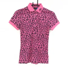 【超美品】ジェイリンドバーグ 半袖ポロシャツ ピンク×黒 レオバード  レディース XS ゴルフウェア J．LINDEBERG
