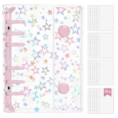 【新品】 zenoco シール帳 透明バインダー 推し活グッズ A6 女の子向け はがせる 6穴 シール収納 厚め 台紙付き（リフィル20枚セット・レーザースタータイプ・ピンク）