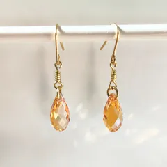 スワロフスキー クリスタル ダークオレンジ 雫ピアス ハンドメイド