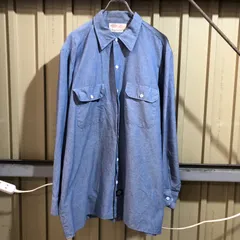 2094 Dickies 長袖シャツ ブルー XL 相当 ディッキーズ ワークシャツ ワンポイント 刺繍ロゴ 古着卸 アメリカ仕入