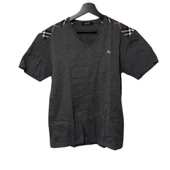    BURBERRY BLACK LABEL Vネック Tシャツ ダークグレー（チャコールグレー）チェック切替 3（L相当）【Z1816】