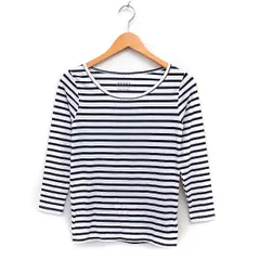 ハートマーケット HEART MARKET ボーダー Tシャツ  7分袖 ラウンドネック M ホワイト 白 ブラック 黒 /FT35