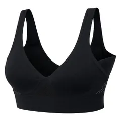 スポーツブラ ノンワイヤー 脇汗パッド付き メッシュ 通気 伸縮 汗染み防止 ブラジャー ナイトブラ スポブラ ルームブラ オールシーズン ブラック 黒 ha-010