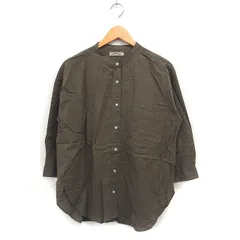 ハートマーケット HEART MARKET オーバーサイズ シャツ 7分袖 バンドカラー ロゴ刺繍 綿麻 F カーキ /FT15