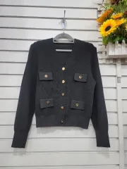 #レディース ファッション 黒 ニット カーディガン