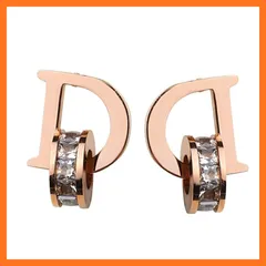 【新品】 Rockyu ピアス レディース ブランド 18金 チタンピアス 文字Ｄ ホワイト CZダイヤ 揺れるピアス イヤリング かわいい 両耳セット ピアス おしゃれアクセサリー (ホワイト) 0