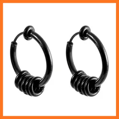 【新品】 [SEIYA INTERNATIONAL] フェイクピアス メンズ レディース イヤリング ノンホールピアス イヤーカフ 5連リング ブラック 両耳セット (10mm, ブラック) 0