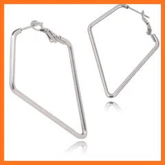 【新品】 [Adelina Style] 幅2mm フープピアス 大きめ リングピアス レディース 人気 ピアス 1ペア サージカルステンレス 金属アレルギー対応 (菱形 70mm シルバー) 1