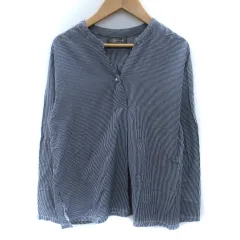 ユナイテッドアローズ A DAY IN THE LIFE UNITED ARROWS カットソー 長袖 スリットネック ストライプ柄 フェイクパール 紺 ネイビー 白 ホワイト /SM31