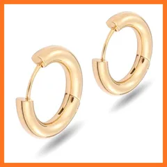 【新品】 [Adelina Style] フープピアス 人気 幅4mm つけっぱなし 太めピアス リング ピアス 1ペア 18G メンズ レディース 男女 サージカルステンレス 金属アレルギー対応(ステンレス ゴールド 内径10mm) 1