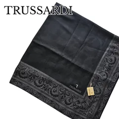 TRUSSARDI トラサルディ 新品タグ付 未使用 ウール100% スカーフ ストール ショール ひざ掛け イタリアブランド グレイハウンド ロゴ 総柄 ブラック グレー 黒 灰色 大判 膝掛け 防寒 レディース 299KJ