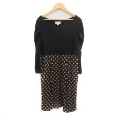 スウィートマミー SWEET MOMMY マタニティウェア 授乳服 ワンピース ひざ丈 七分袖 切替 ドット柄 M 黒 ブラック ベージュ /YK35