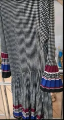 YKチェック プリーツ ロング ONE PIECE フリル 袖 44半 55