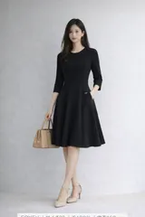 【美品】【参考価格129,600円】【クリーニング済】FOXEY FOXEY BOUTIQUE/フォクシーブティック Knit Dress(Seamless Flare) ニットワンピース シームレスフレア  ロゴプレート付 38 ブラック