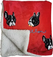 MATCHA MELON WORKS ペット用 ブランケット あったか 冬用 100x75cm フランネルxシープボア ふわふわ 毛布 犬 猫 保温 洗える 軽量 多用途 ソファ 車内 ケージ用 (レッド（フレブル）,  標準サイズ)のサムネイル