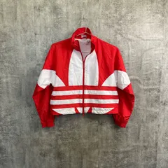 【Y-271】adidas originals ナイロンジャケット 赤 白 トレフォイル ビッグロゴ M アディダスオリジナルス ウインドブレーカー メンズ レディース ジップアップ スポーツ 古着 ストリート
