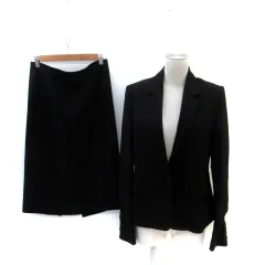 ジョセフ JOSEPH フォーマルスーツ セットアップ 上下 テーラードジャケット 総裏地 シングルボタン タイトスカート ミモレ丈 36 S 黒 ブラック /SM8