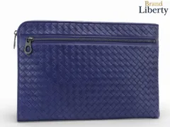 【超美品】ボッテガ ヴェネタ BOTTEGA VENETA イントレチャート ドキュメントケース クラッチバッグ セカンドバッグ ハンドバッグ ポーチ アトランティック ネイビーパープル カーフレザー 406021